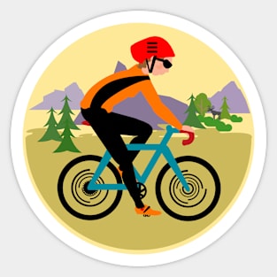 Cyclist, woman racing in the nature Sticker